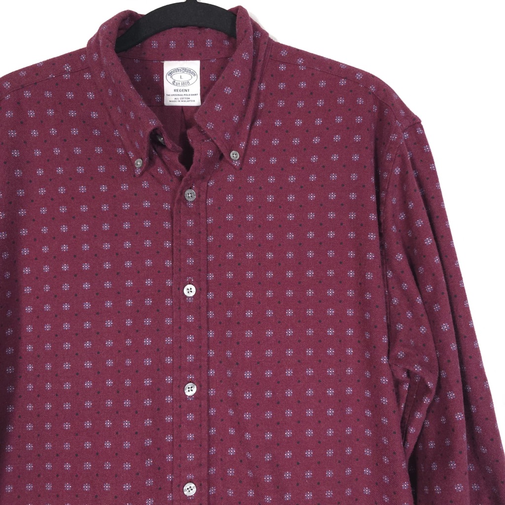 Brooks Brothers Regent Cotton Men’s Flannel Button Down Shirt Burgundy Large